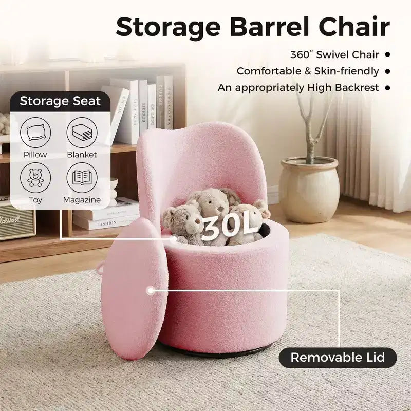 Sedia da toeletta con contenitore, Sedia da trucco girevole a 360° con schienale, Sgabello girevole moderno a botte, Ottomana imbottita, Sgabello da toeletta con schienale