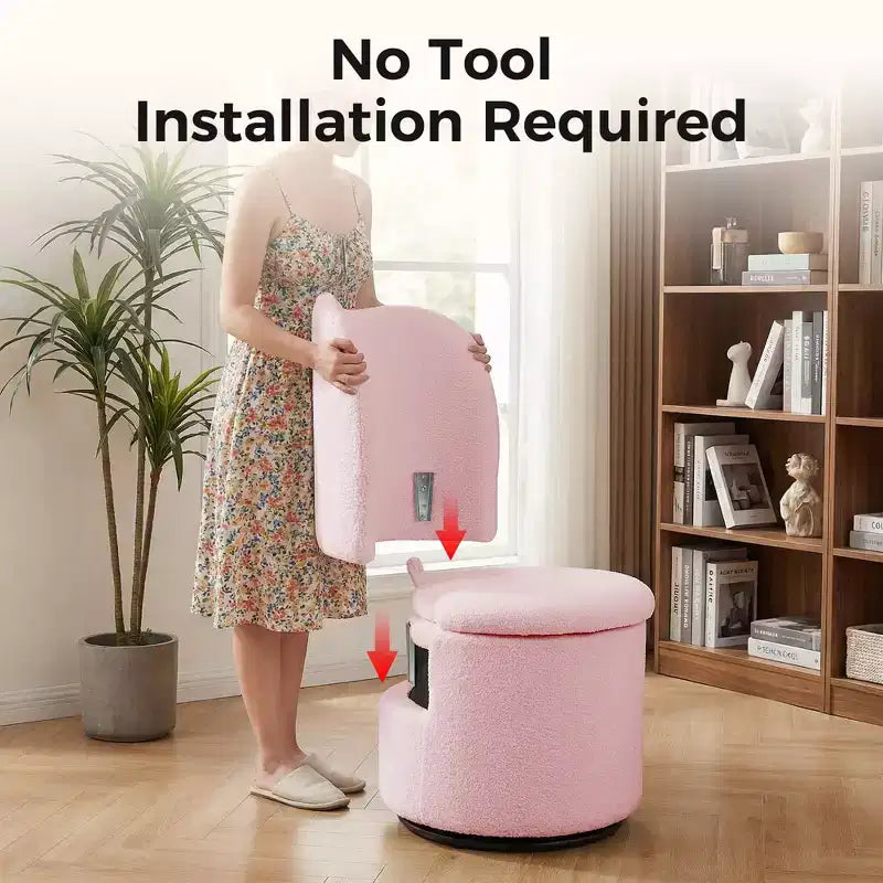 Sedia da toeletta con contenitore, Sedia da trucco girevole a 360° con schienale, Sgabello girevole moderno a botte, Ottomana imbottita, Sgabello da toeletta con schienale