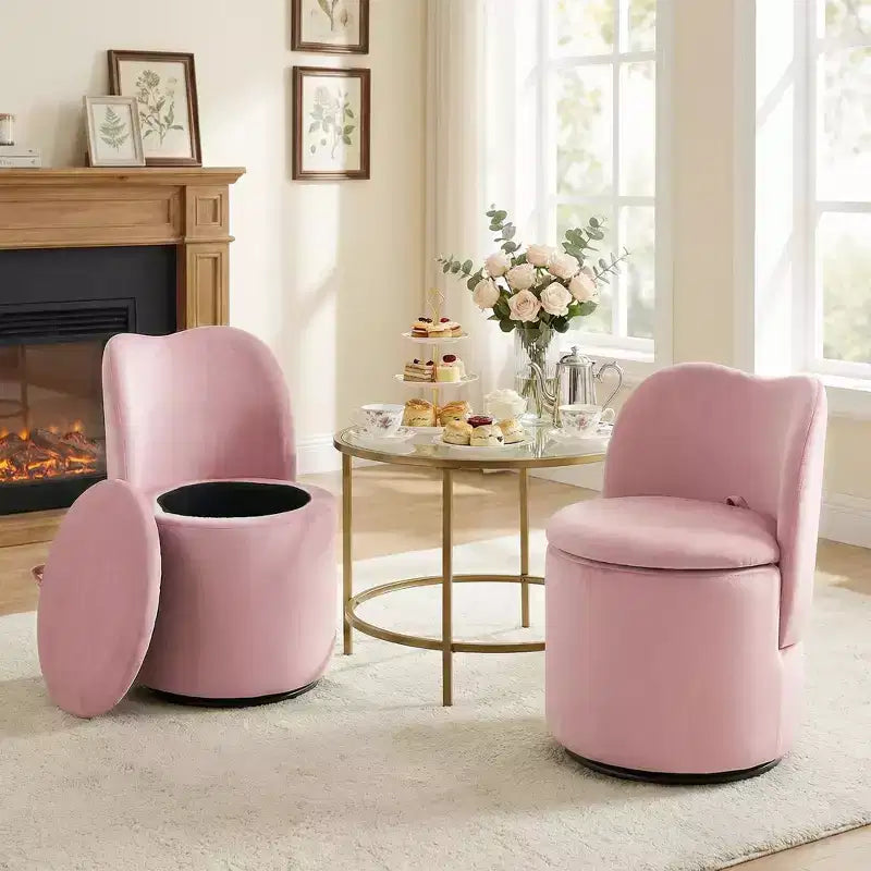 Sedia da toeletta con contenitore, Sedia da trucco girevole a 360° con schienale, Sgabello girevole moderno a botte, Ottomana imbottita, Sgabello da toeletta con schienale