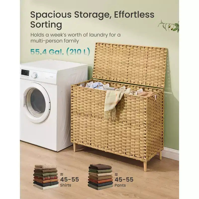 Cesto portabiancheria con coperchio, cesto portabiancheria in rattan PE con fodera rimovibile, cesto portaoggetti, smistatore a 4 scomparti, 210 L, Giallo oca