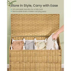 Cesto portabiancheria con coperchio, cesto portabiancheria in rattan PE con fodera rimovibile, cesto portaoggetti, smistatore a 4 scomparti, 210 L, Giallo oca