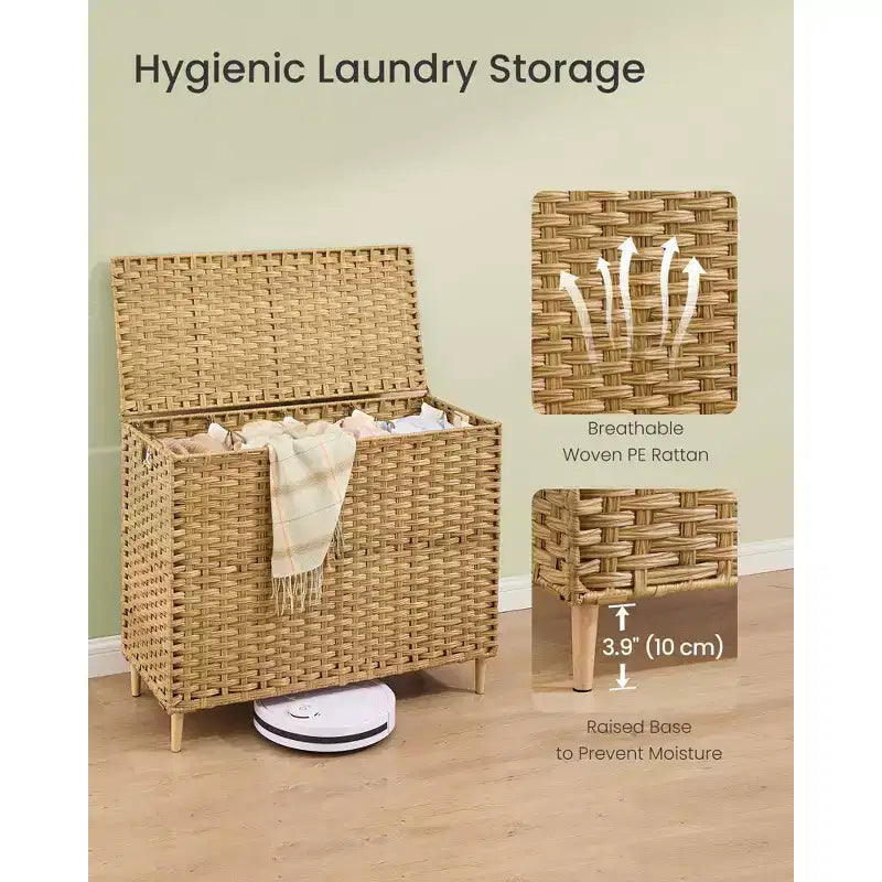 Cesto portabiancheria con coperchio, cesto portabiancheria in rattan PE con fodera rimovibile, cesto portaoggetti, smistatore a 4 scomparti, 210 L, Giallo oca