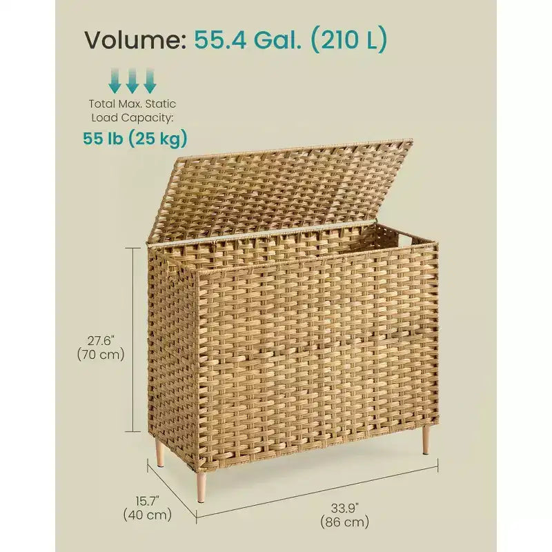 Cesto portabiancheria con coperchio, cesto portabiancheria in rattan PE con fodera rimovibile, cesto portaoggetti, smistatore a 4 scomparti, 210 L, Giallo oca