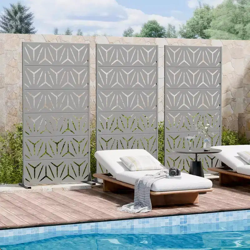 MAYEERTY Star 01 Gray Galvanized Steel Room Divider, 72x35x16, 6-Piece Home Patio Privacy Screen