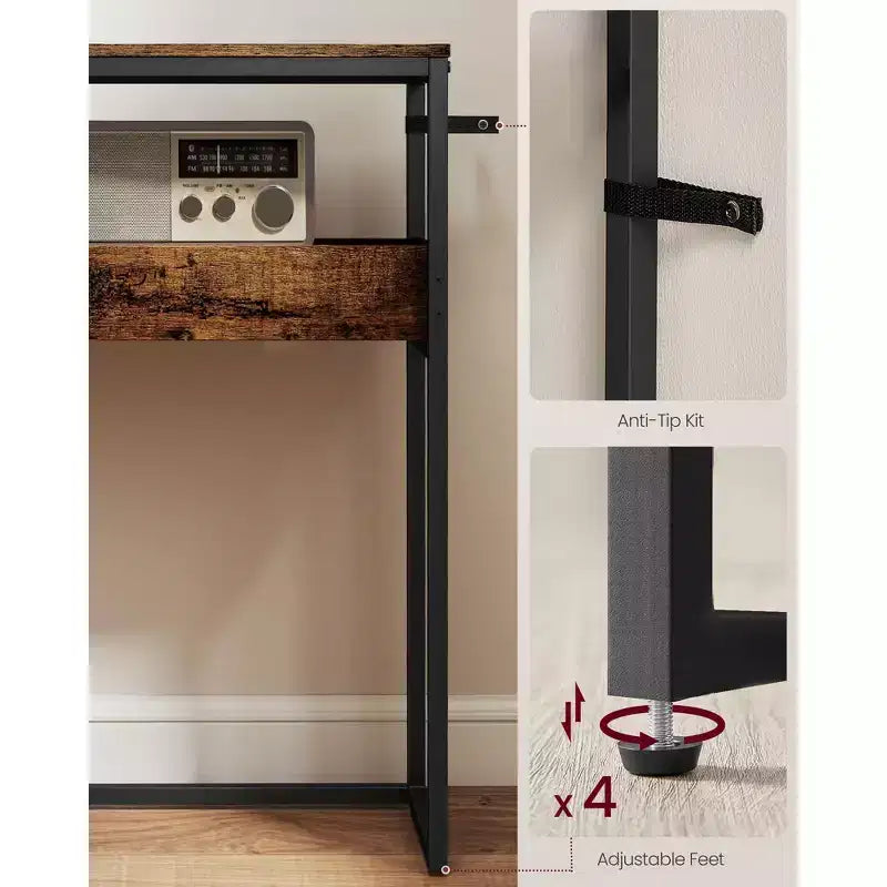 Tavolo d'ingresso a 2 livelli, Tavolo Consolle Stretto, Scomparti Semi-Aperti, 23,9 x 100,1 x 80 cm