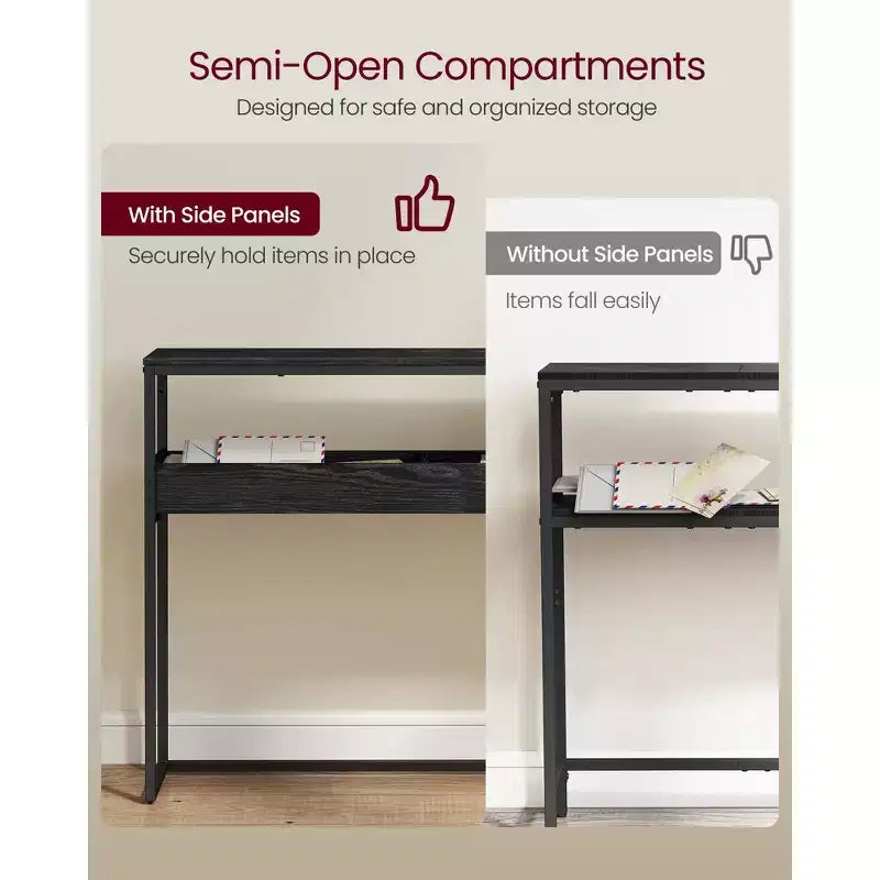 Tavolo d'ingresso a 2 livelli, Tavolo Consolle Stretto, Scomparti Semi-Aperti, 23,9 x 100,1 x 80 cm