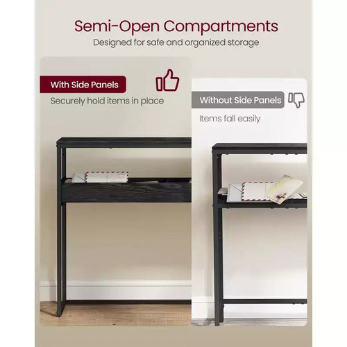 Tavolo d'ingresso a 2 livelli, Tavolo Consolle Stretto, Scomparti Semi-Aperti, 23,9 x 100,1 x 80 cm