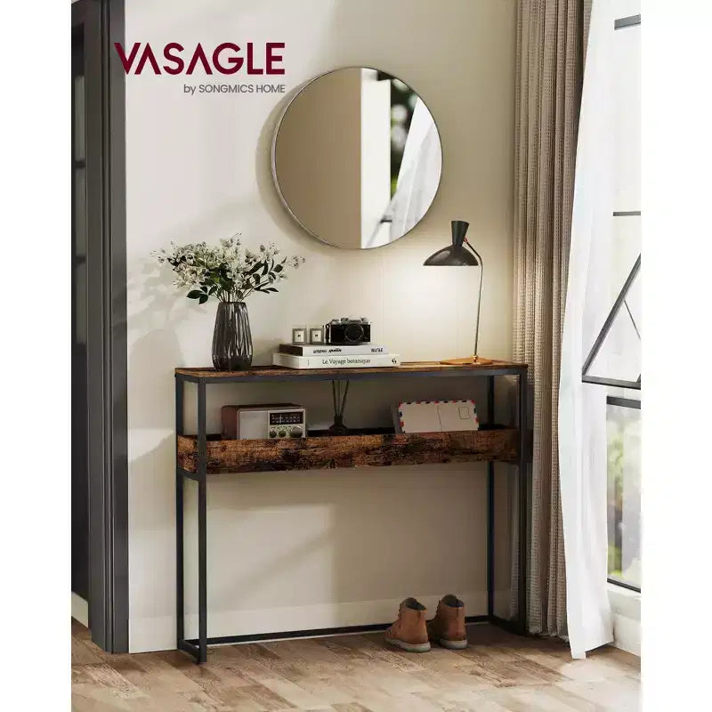 Tavolo d'ingresso a 2 livelli, Tavolo Consolle Stretto, Scomparti Semi-Aperti, 23,9 x 100,1 x 80 cm
