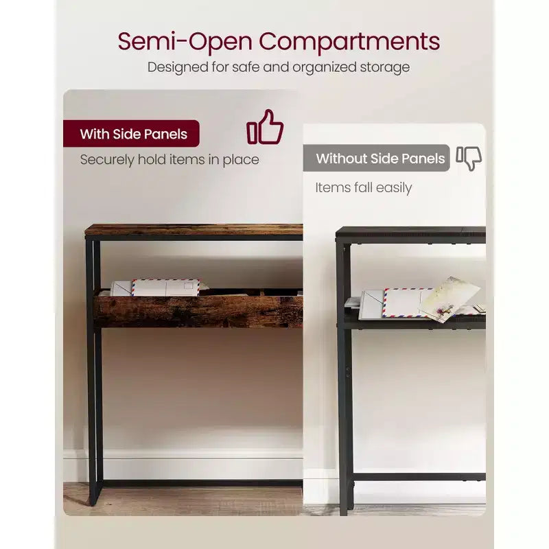 Tavolo d'ingresso a 2 livelli, Tavolo Consolle Stretto, Scomparti Semi-Aperti, 23,9 x 100,1 x 80 cm