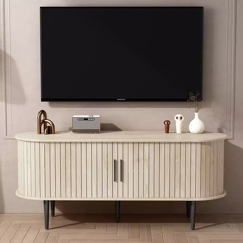 JVNOXK 47 Modern TV Console Table with Storage Compartment and Sliding Door, Gaming Entertainment Center with Cabinet for Living RoomNatural
