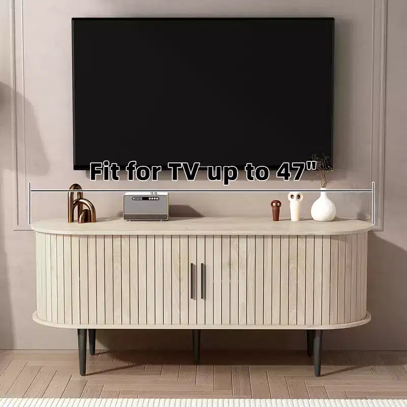 47 Mobile porta TV moderno con vano portaoggetti e anta scorrevole, Centro di intrattenimento gaming con armadietto per soggiorno Naturale