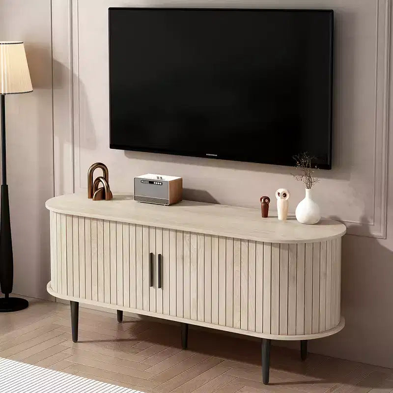 47 Mobile porta TV moderno con vano portaoggetti e anta scorrevole, Centro di intrattenimento gaming con armadietto per soggiorno Naturale