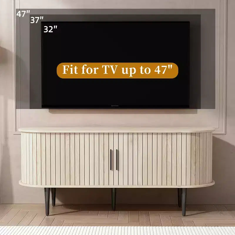 47 Mobile porta TV moderno con vano portaoggetti e anta scorrevole, Centro di intrattenimento gaming con armadietto per soggiorno Naturale