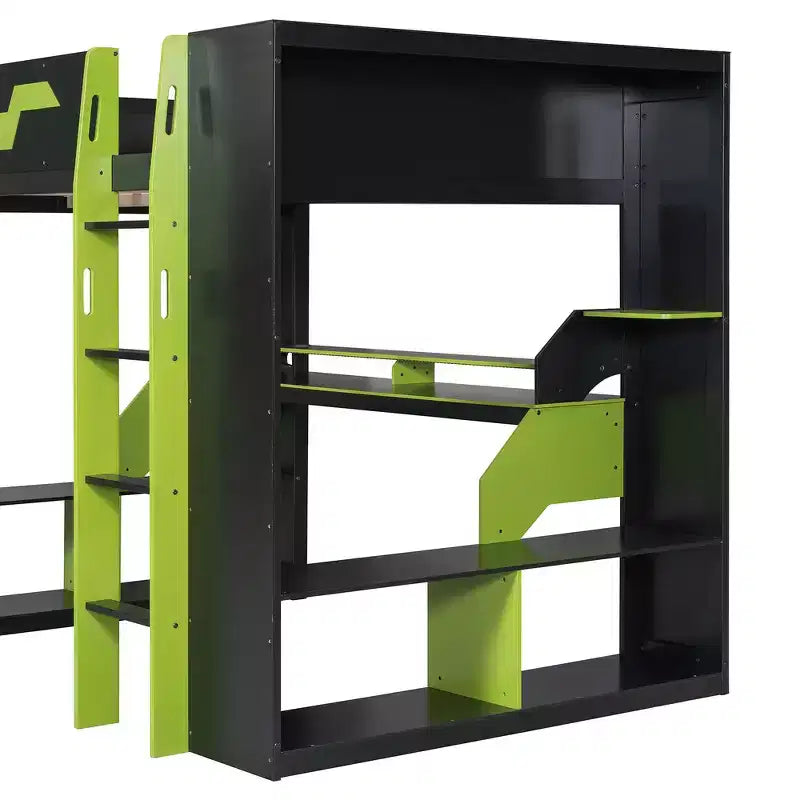Struttura letto a soppalco in legno massello con presa di corrente e porte USB/Type-C, gestione cavi integrata
