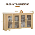 Credenza a Buffet con Vano Contenitore, Credenza da 59" con Ante in Vetro Temperato, Tavolo Buffet in Legno per Soggiorno, Sala da Pranzo, Cucina