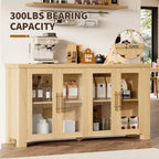 Credenza a Buffet con Vano Contenitore, Credenza da 59" con Ante in Vetro Temperato, Tavolo Buffet in Legno per Soggiorno, Sala da Pranzo, Cucina