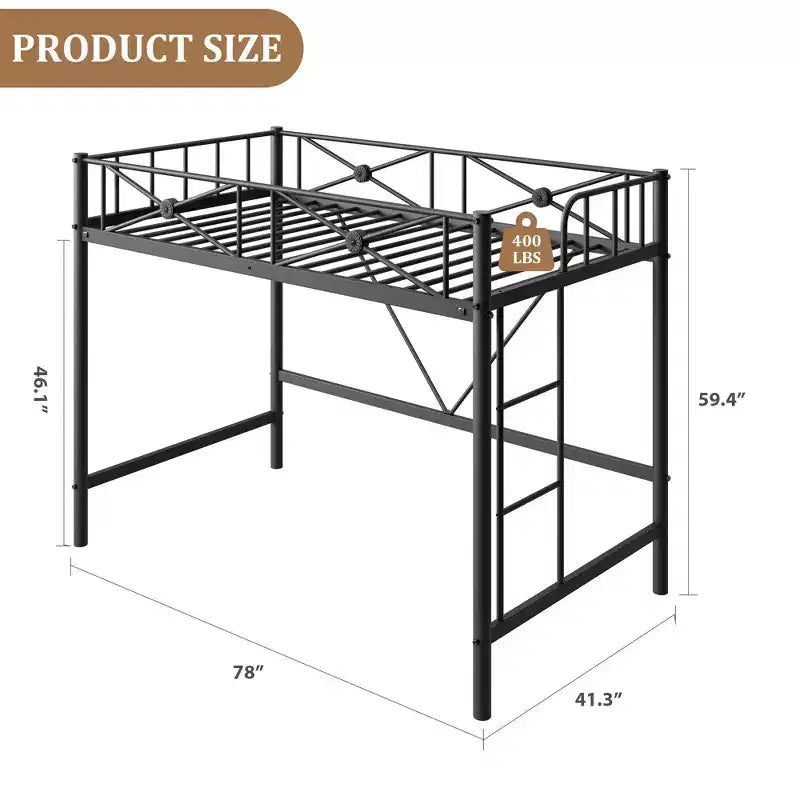 Letto a soppalco in metallo, misura singola, moderno e resistente con ringhiere di sicurezza e design salvaspazio, letto a soppalco singolo in acciaio per scuola, camera da letto
