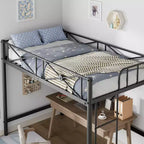 Letto a soppalco in metallo, misura singola, moderno e resistente con ringhiere di sicurezza e design salvaspazio, letto a soppalco singolo in acciaio per scuola, camera da letto