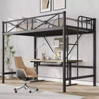 Metal Loft Bed Twin Size, Modern Heavy Duty Loftbeds with Safety Guard Rails & Space-Saving Design, Steel Twin Loft Beds for School, Bedroom
