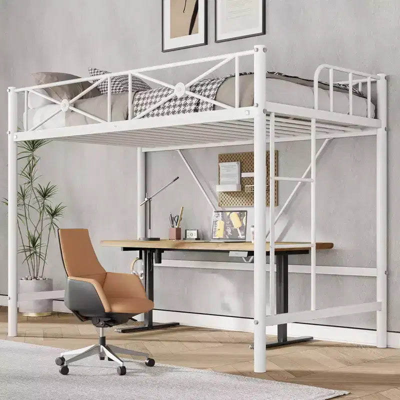 Letto a soppalco in metallo, misura singola, moderno e resistente con ringhiere di sicurezza e design salvaspazio, letto a soppalco singolo in acciaio per scuola, camera da letto
