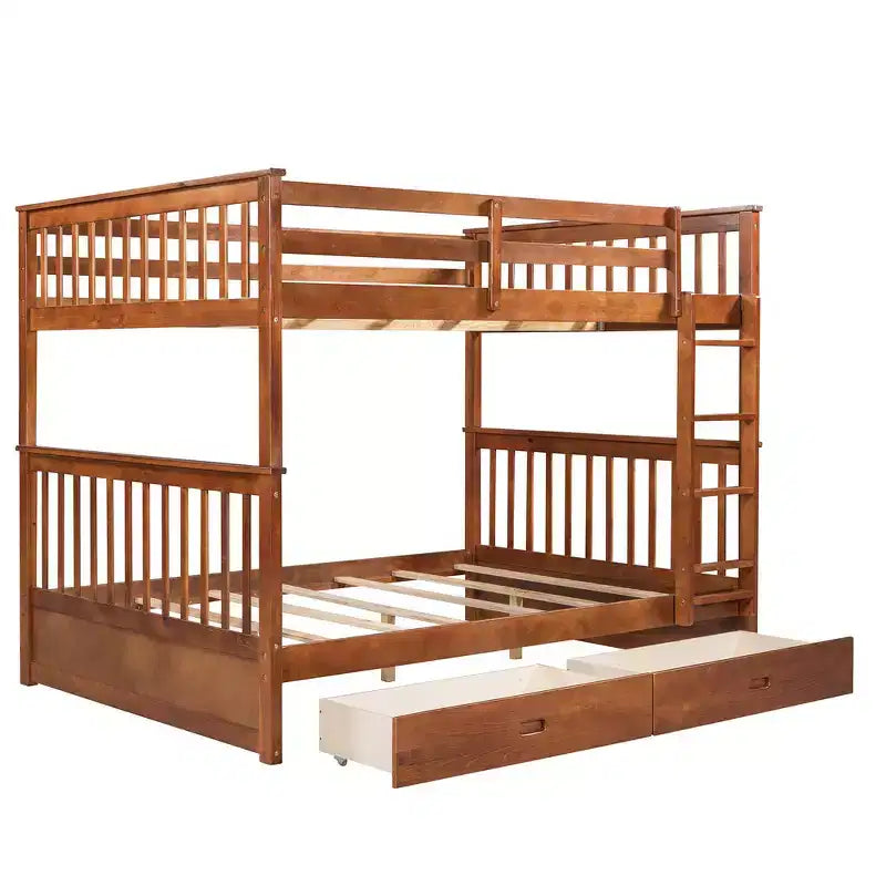Letto a castello e struttura letto matrimoniale con scalette e due cassetti portaoggetti
