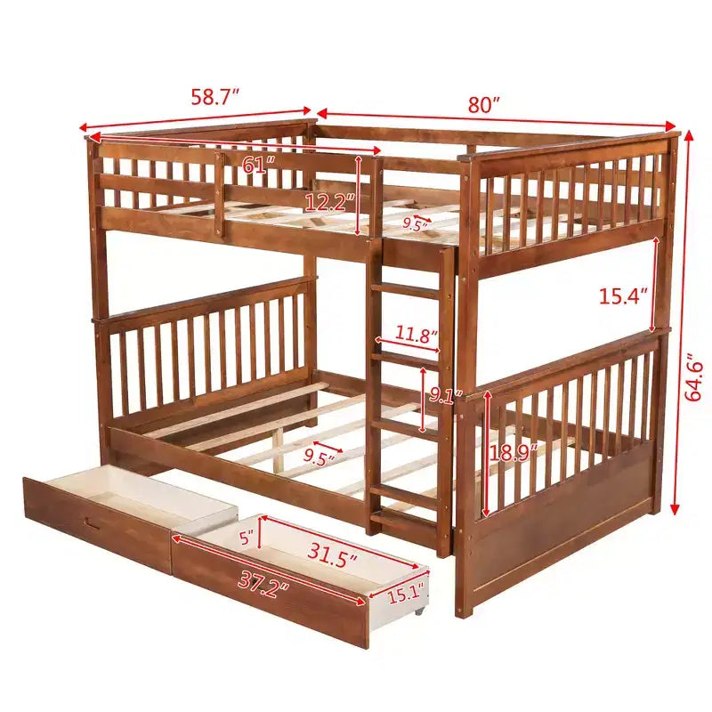 Letto a castello e struttura letto matrimoniale con scalette e due cassetti portaoggetti