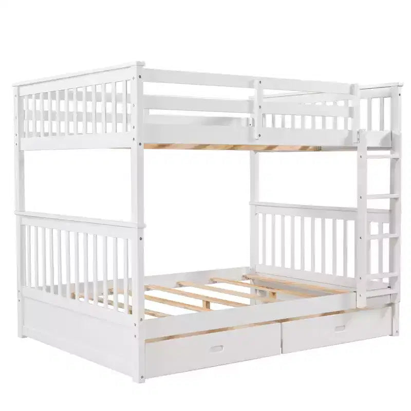 Letto a castello e struttura letto matrimoniale con scalette e due cassetti portaoggetti