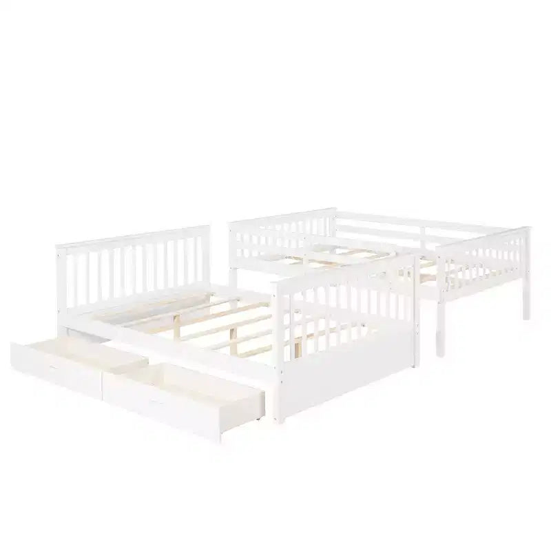Letto a castello e struttura letto matrimoniale con scalette e due cassetti portaoggetti