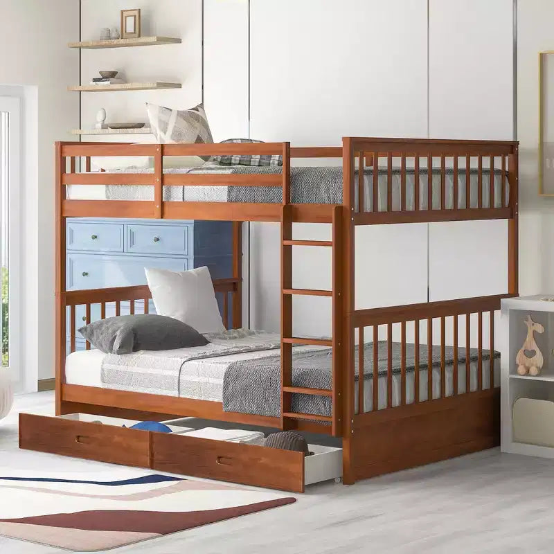 Letto a castello e struttura letto matrimoniale con scalette e due cassetti portaoggetti