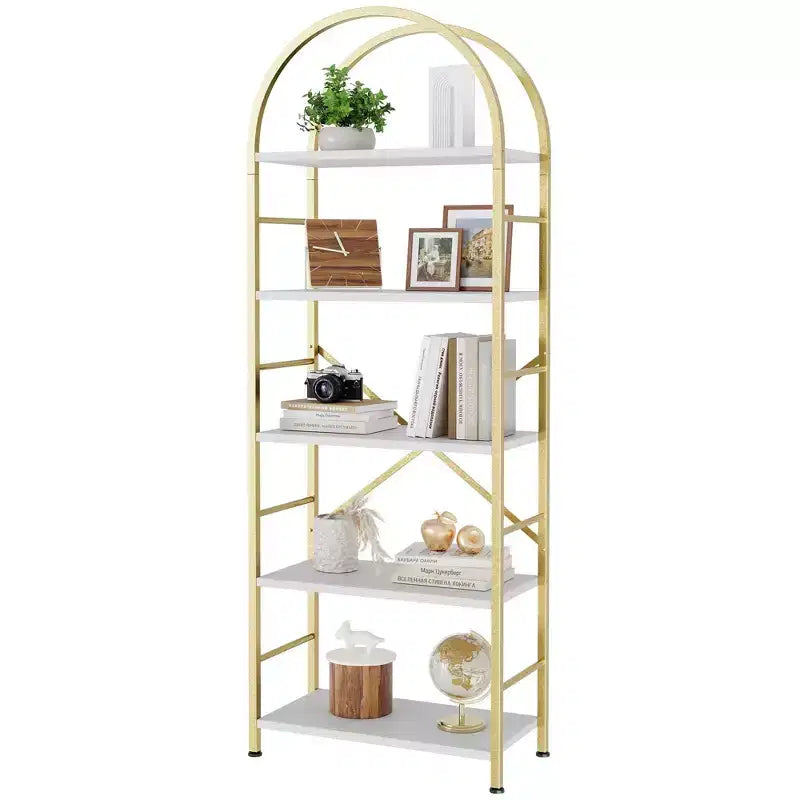 Libreria ad Arco a 5 Ripiani per CD/Libri, Organizzatore per Ufficio Domestico, Libreria Moderna per Soggiorno, Oro
