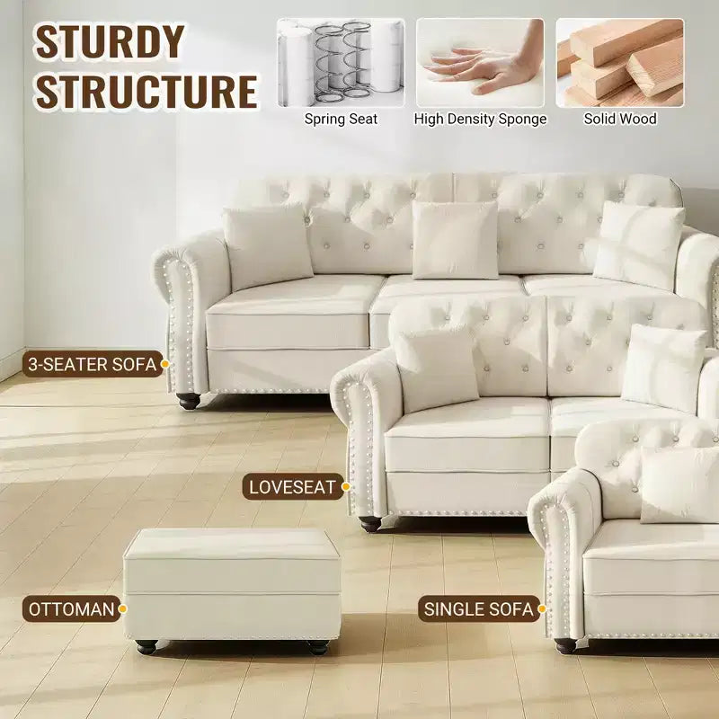 Pouf rivestito in velluto con borchie decorative