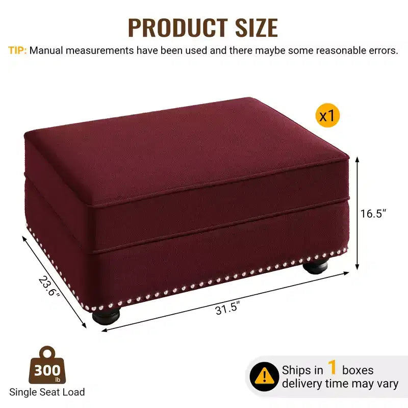 Pouf rivestito in velluto con borchie decorative